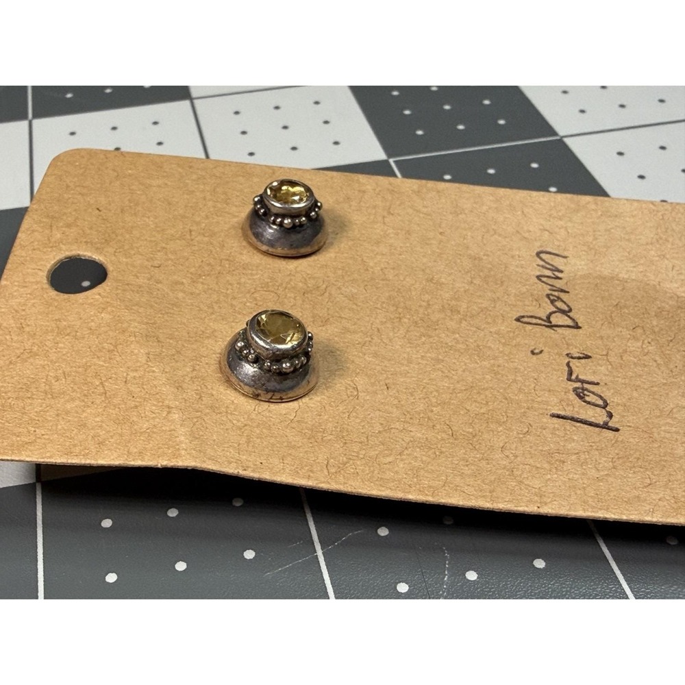 Designer Lori Bonn 925 Sterling Silver Citrine ? November Occasion Stud Earrings - Picture 2 of 3